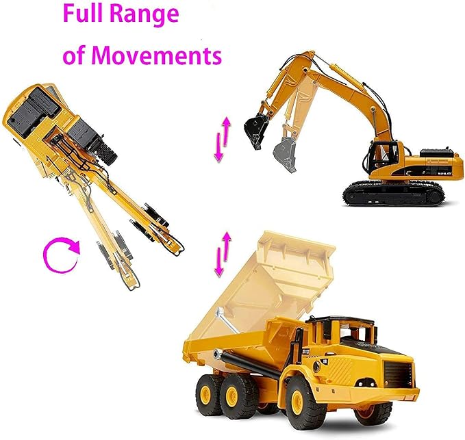 Ailejia 1/50 Scale Articulated Dump Truck Excavator Toy Alloy Models Construction Vehicle s Model Engineering Car Toy boy Gift (Engineering car Suit)