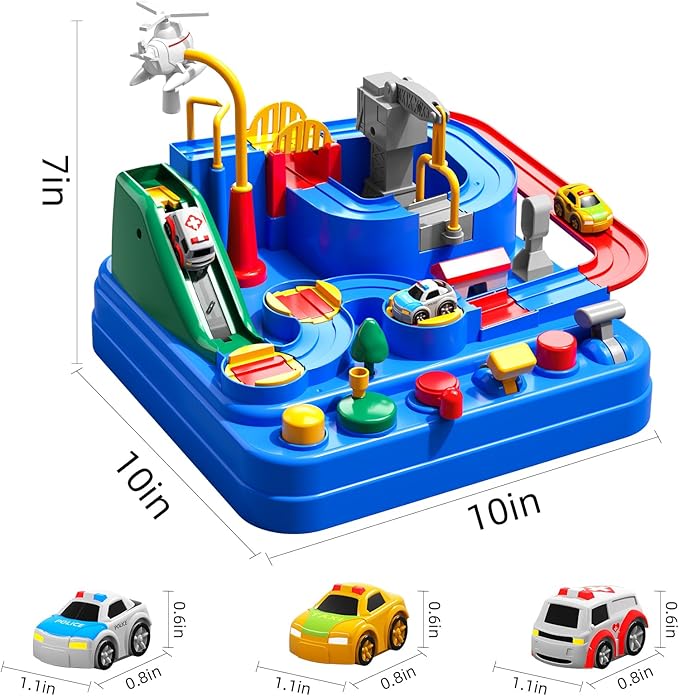 TEMI Boys Toys Car Track, Kids Race Track City Adventurous Car Toy for 3 4 5 6 7 Years Old Boys Girls - Car Toys with 3 Cars, Car Track Toys for Boys Age 3, Birthday Gifts Toys for Boys 3-5 Years Old