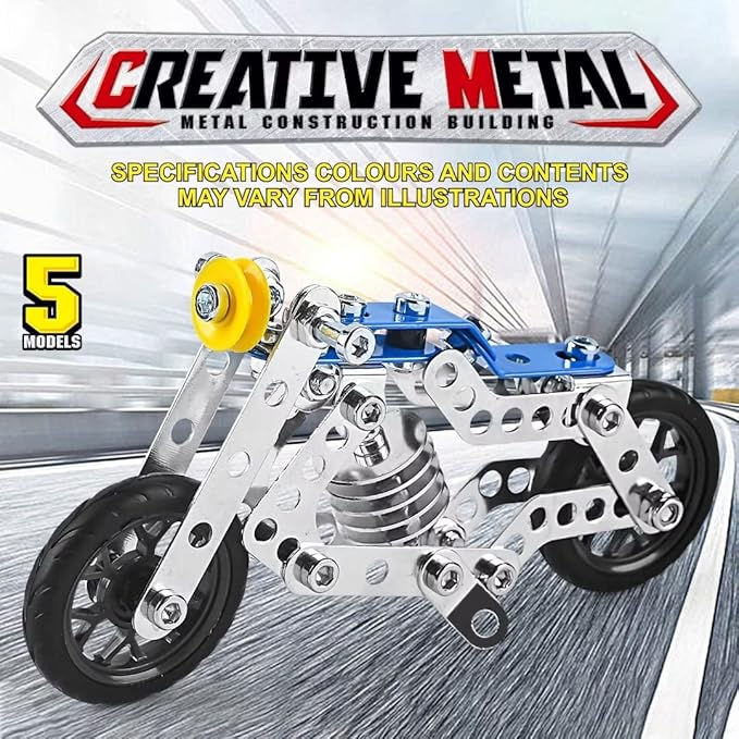 Ferthor Fun Erector Set Motorcycle,Stem Building Projects Toys for Kids 8 9 10 11 12+ Year Old,Metal Building Construction Model kit, 5 in 1 Motobike Building Blocks Steam Educational Toys(139PCS)