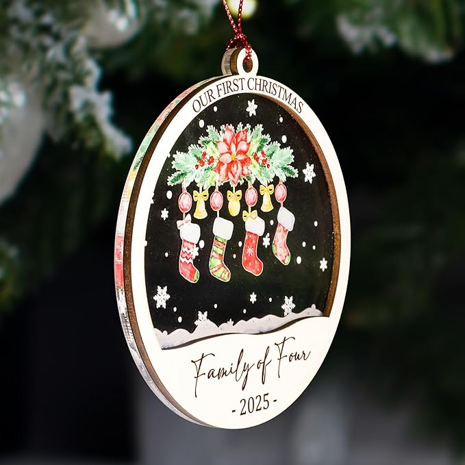 Baby First Christmas Ornaments 2025, Family of Four Ornament, Newborn Baby Gifts for Couples, Baby Announcements Ideas, First Time Parents Mom Dad Gifts, Our First Christmas Decoration Ornament