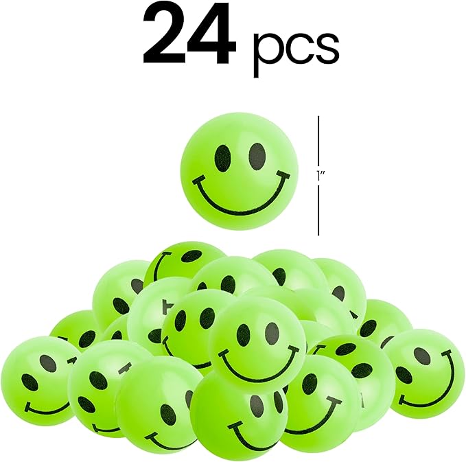 Bulk Bouncy Balls Glow in The Dark - 24 Pcs (1inch / 27mm) Diameter, High Bouncing, Small Rubber Smile Face Bouncing Balls for Kids, Vending Machines, Game Prize Toys, Party Favor, Gift Bag Filler