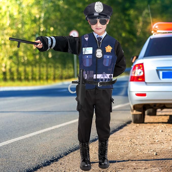 Kyson 8Pcs Police Costume Kit for Boys Police Officer Cop Dress Up Accessories Halloween Career Day