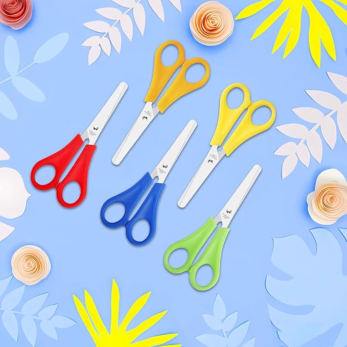 100 Pack Kids Scissors, 5 Inch Blunt Tip, Stainless Steel, Multicolor, Ambidextrous, Modern, Contemporary
