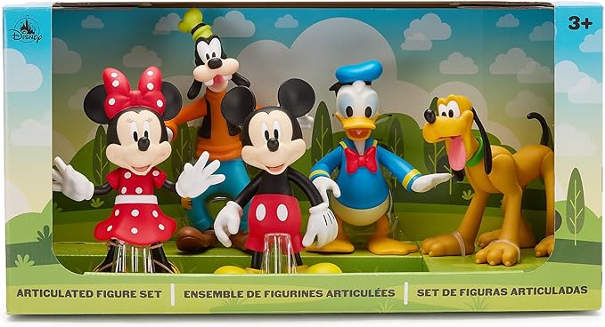 Disney Store Official Mickey Mouse & Friends Articulated Figure Set - Fab Five Toy Action Figures Set - Includes Mickey, Minnie, Donald, Pluto & Goofy - Articulated 8'' Toys with Scenic Display Box