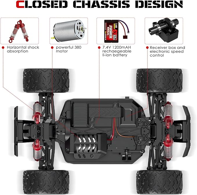 1:18 Scale RC Cars, 36 KM/H High Speed, 2.4 GHz Remote Control and 2 Rechargeable Batteries,4 Shock Absorbers, for Xmas (Blue)
