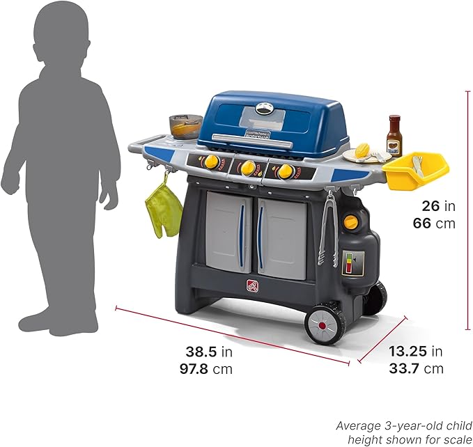 Step2 Sizzle & Smoke BBQ Grill Kids Playset, Indoor/Outdoor Kitchenette, Interactive Play with Sounds, Made of Durable Plastic, Includes 15 Piece Toy Accessories, For Toddlers 3+ Years Old
