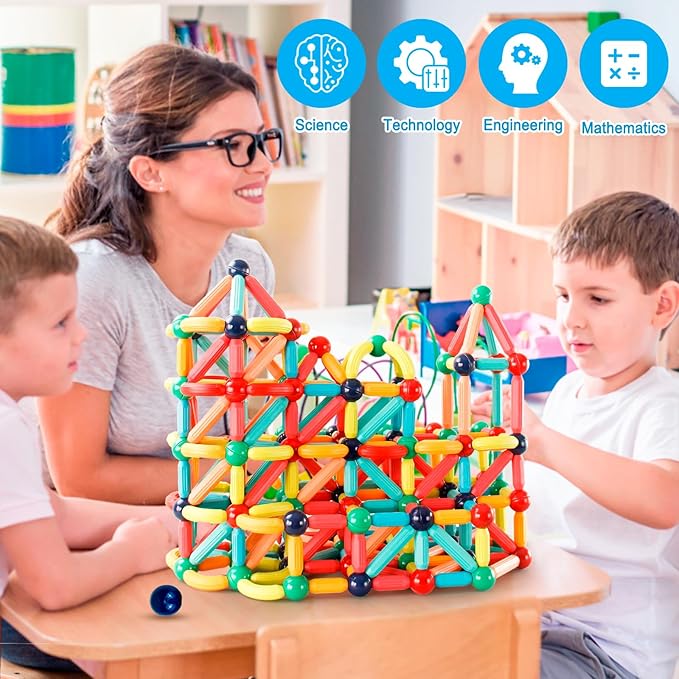 DMOlU 64PCS Magnetic Building Toy for Kids Stem Educational Toys for Toddlers Montessori Learning Magnetic Sticks and Balls,Gift for Christmas Birthday