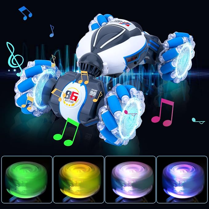 Gesture Sensing Stunt Car RC Cars Toys for Boys Girls 6-12 Yr, 2.4Ghz 4WD Hand Remote Control Car 360° Rotate Transform Off-Road Drift with Lights Music, Birthday Xmas Gifts for Kids, 4 Cars