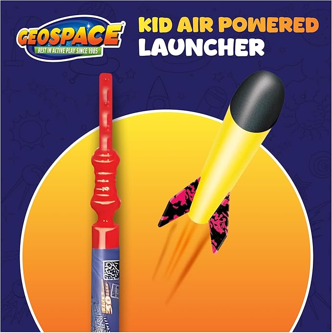Geospace Hand Held Pump Rocket Mini Size (Single Pump) – Flying Foam Rockets Outdoor Toys for Kids, Boys & Girls – 19" Rocket Set – Hand Stomper Rockets Toy - Cool Toys for Fun