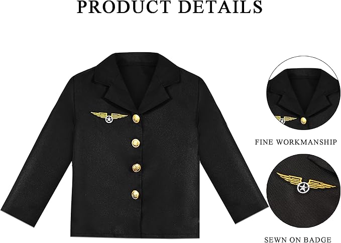 Flight Attendant Costume for Kids Stewardess Costume Set for Girls’ Career Day 100 Days of School Halloween Dress Up