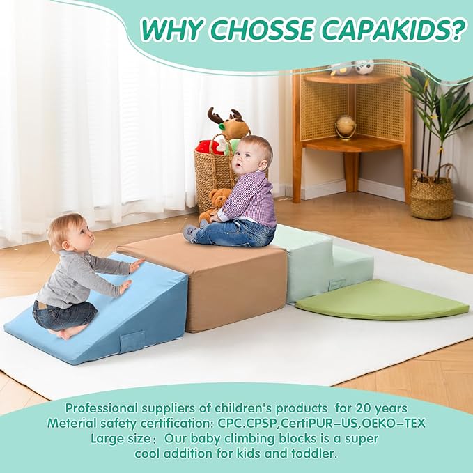 Large 4 Pcs Toddler Climbing Toys Indoor, Foam Climbing Blocks with Velcro - Ideal Gift