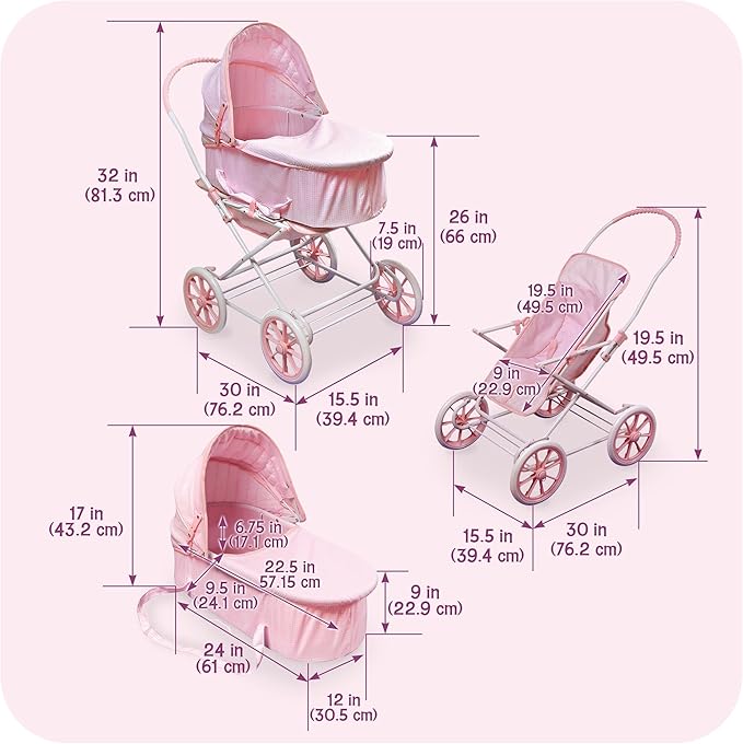 Badger Basket English Style Doll Stroller – Fits 18 to 22-inch Dolls, Classic Pretend Play Toy with Adjustable Canopy