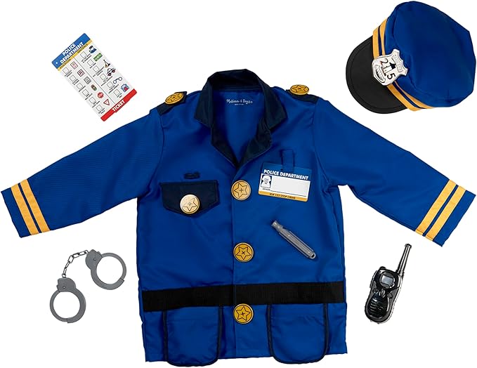 Melissa & Doug unisex-children Police Officer Role Play Costume Dress-Up Set (8 pcs) Frustration-Free Packaging Multicolor, Ages 3-6 Years