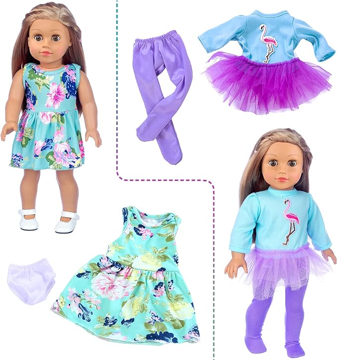 ZITA ELEMENT 24 Pcs American Doll Clothes for 18 inch Doll Clothes and Accessories - Doll Clothing Outfits Dress Swimsuits Tights for 18 Inch Dolls