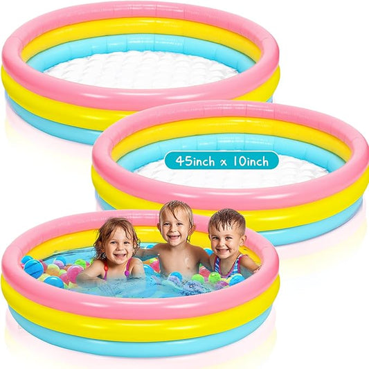 Jerify 3 Pack Pool for 45 x 10 Inch Inflatable Portable Round Paddling Pool 3 Rings Blow up Rings Round Padding Ball Pond for Indoor Outdoor Water Game Play (Colorful)
