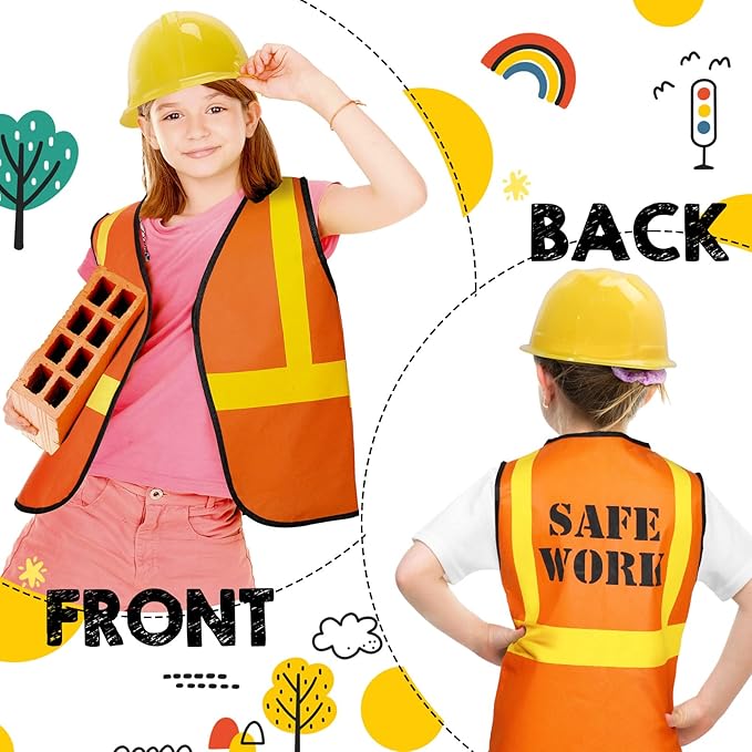 72 Pcs Construction Worker Costume Kit Including 36 Hats and 36 Vests - Role Play Accessories for Kids' Themed Birthday Party