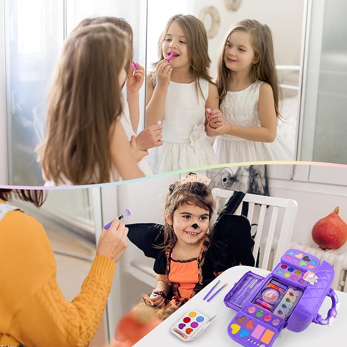 80 in 1 Kids Makeup Set, Washable Kids Makeup Sets Girls Toys, Pretend Play Toy for Dress Up with Toy Case Christmas & Birthday Gifts for Girls Age 3-12 Kids Toddlers, Purple