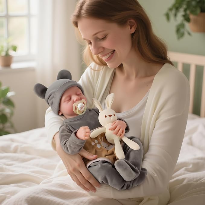 BABESIDE Lifelike Reborn Baby Dolls with Bassinet - 17 Inch Full Vinyl Body Realistic Newborn Baby Doll Boy Real Life Baby Dolls with Basket & Feeding Kit Gift Box for Kids Age 3+