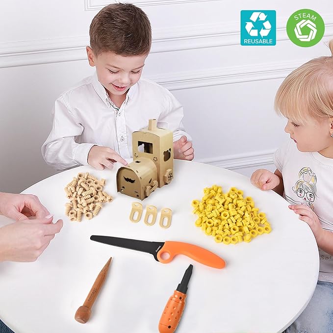 Cardboard Construction Tool Kit 163 Pieces-Educational Toys for at-Home Play + Classroom Learning | Reusable Cardboard Tools for Kids