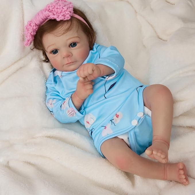 17" Realistic and Cute Eyes Opened Reborn Newborn Doll Girl Named Sum with Blue Eyes, Lifelike Baby Dolls That Look Real for 3+ Year Old(Get an Extra Set of Clothes)