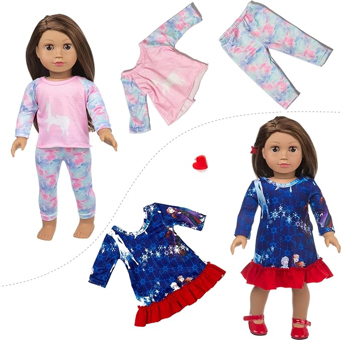 ZQDOLL 23 Pcs American Doll Clothes Dress and Accessories fit American 18 inch Dolls - Including 10 Complete Set of Clothing , Doll Accessories with Hair Bands and Hair Clip