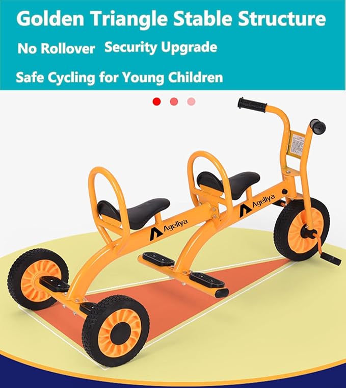 Kids Tricycles for Preschoolers Ages 3+, Ideal Outdoor Playground & Daycare Yard Trike with Passenger Seat, Durable Metal Pedal Tandem Bike, Sturdy Carbon Steel Frame, Solid Rubber Tires