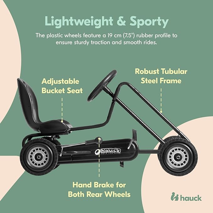 hauck Kids Pedal Go Kart, 4 Wheel Bike Cart, Ages 4-8, Lightning Ride, Black
