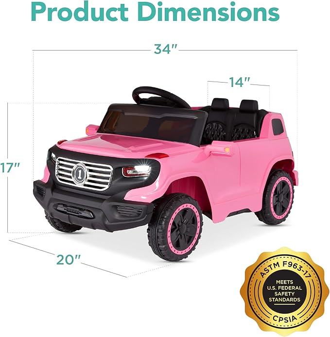 Best Choice Products Kids 6V Ride On Truck w/Parent Remote Control, 3 Speeds, LED Lights, Pink