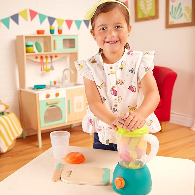 B. Toys-Mini Chef - Fruity Smoothie Playset - Pretend Smoothie Set - Toy Blender & Kitchen Accessories - Food, Cup, Cutting Board, Knife - Role-Play Toys for Kids - 3 Years +