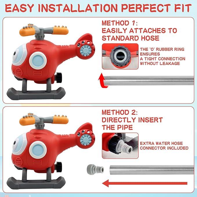 2 in 1 Water Sprinklers T Ball Set for Kids and Toddlers, Baseball Sprinkler for Backyard Helicopter Toy, Attaches to Garden Hose Summer Pool Outdoor Water Toy