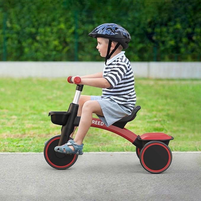 SEREED Toddler Tricycle for 2-5 Years Old Boys Girls, Adjustable Seat&Handlebar Trike, Removable Basket, Birthday Gift Idea for Kids Ages 2+ (Red Black)