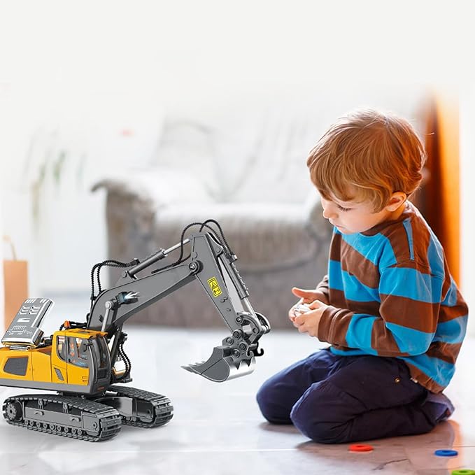 Dwi Dowellin Remote Control Excavator Toys for Boys,Construction Rc Excavators for Kids Age 4-7 8 9 10 Year Old,Ideal Toys,Batteries Included
