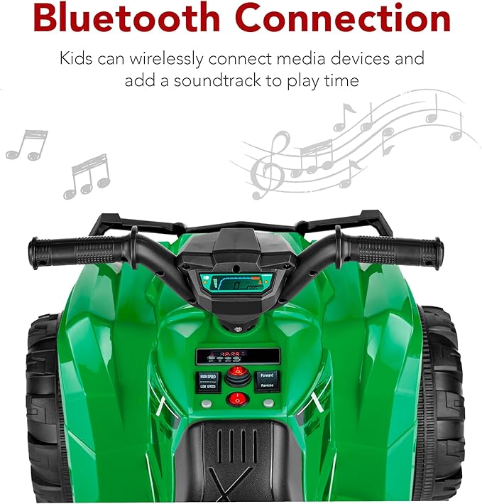 Best Choice Products 12V Kids Ride-On Electric ATV, 4-Wheeler Quad Car Toy w/Bluetooth Audio, 2.4mph Max Speed, Treaded Tires, LED Headlights, Radio - Kelly Green