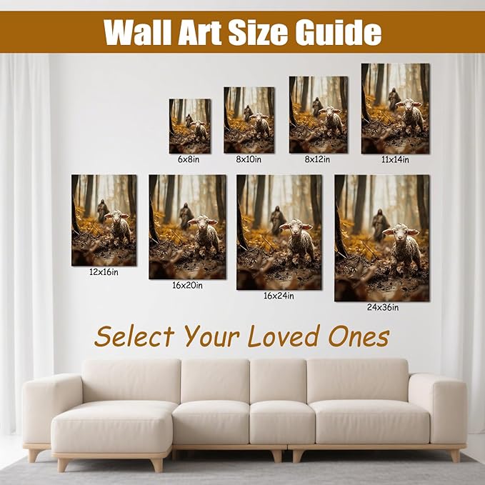 AbcCustomize Jesus Running After Lost Lamb Christian Wall Decor, Religious Wall Decor for Home, Jesus Wall Art Canvas Prints Ready to Hang, Inspirational Christian Art for Prayer Room, Baptism Gift