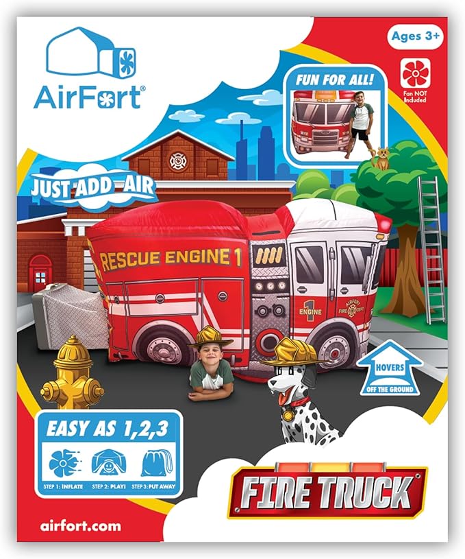 The Original Patented AirFort - Build A Fort in 30 Seconds, Inflatable Fort for Kids, Play Tent for 3-12 Years, A Playhouse Where Imagination Runs Wild, Fan not Included (Firetruck)