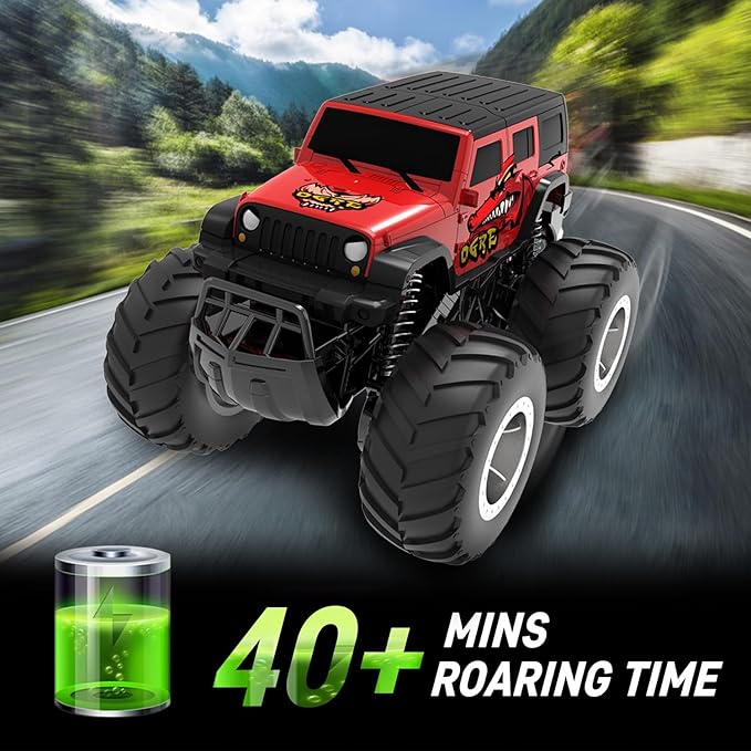 1/16 Remote Control Monster Truck : 4x4 Off Road Waterproof Rc Jeep Combines Amphibious and All Terrain Traversal, Birthday Gift for Boys & Girl Ages 6-12 (Red SUV)