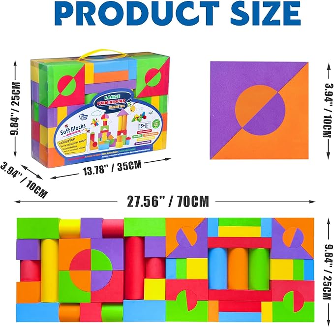 Large Foam Blocks for Toddlers 2-4 Years, Big Building Blocks Set, Soft Stacking Blocks, Education & Learning Montessori Toys for 18+ Month Old Boys&Girls (61PCS)