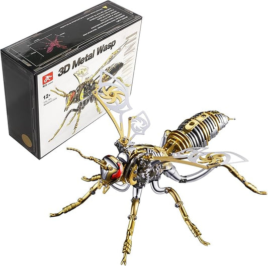 3D Metal Puzzles for Adults: Northern Giant Hornet Metal Model Kits, 3D Metal Puzzle Mechanical Wasp Building Blocks, Difficult DIY for Assembly, Birthday Gifts for Men (3D Metal Wasp-Silver Gold)