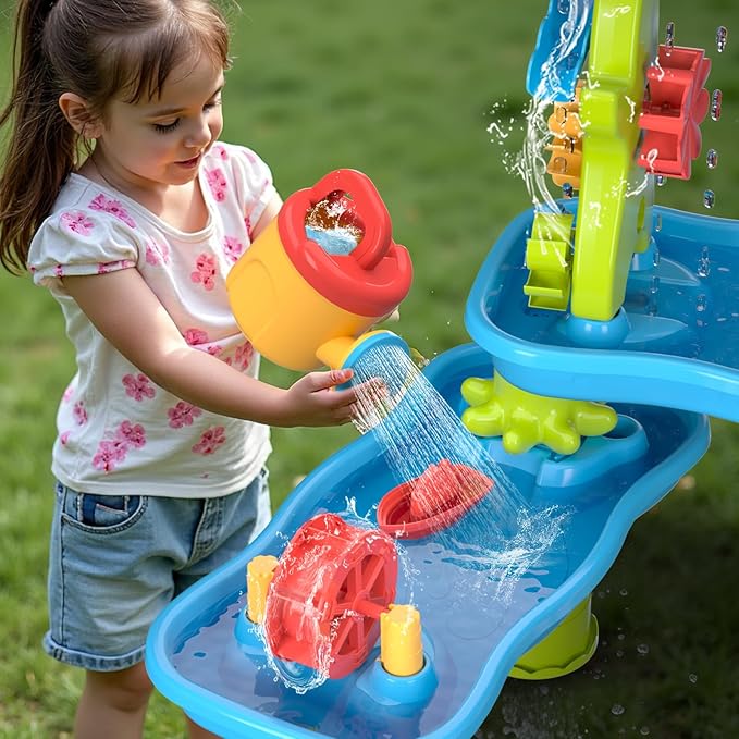 Water Table for Toddler, Rain Shower Splash Pond Toddler Water Table, Kids Water and Sand Activity Sensory Play Table, Summer Outdoor Toys for Toddlers 3-5 4-8 Years Old Boys Girls