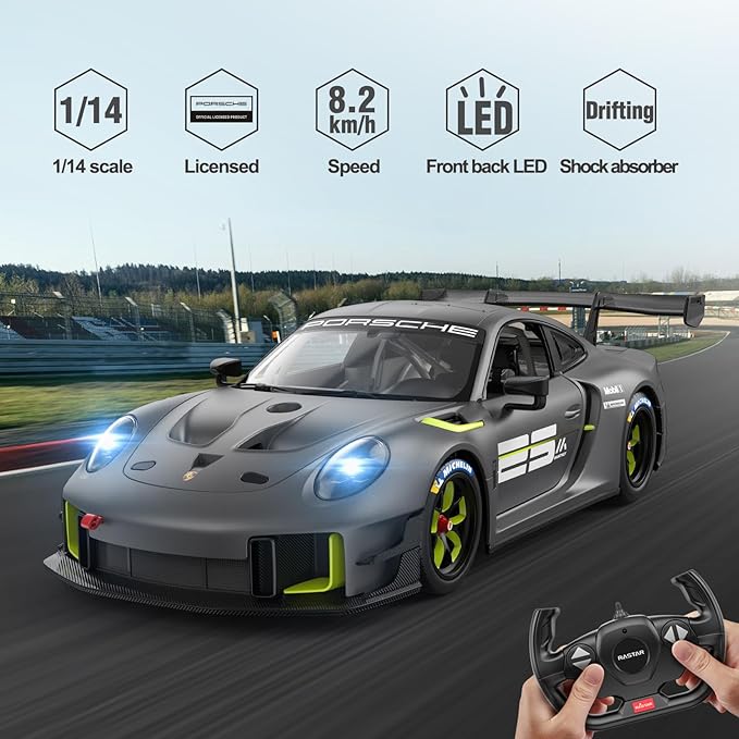 RASTAR RC Cars 1/14 Porsche 911 GT2 RS Clubsport 25 Remote Control Porsche Toy Car for Kids, Grey 2.4GHz