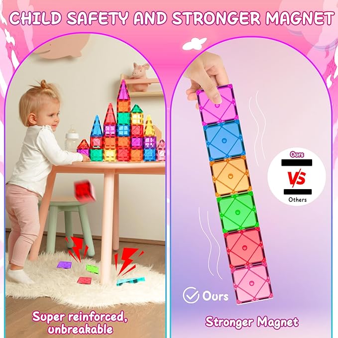 132PCS Magnetic Tiles with 2 Cars Deluxe Set, 3D Magnetic Building Blocks, Preschool Magnetic STEM Toys Sensory Educational Toys for Toddlers Kids 3 4 5 6 7 8-12, Gift for Boys Girls