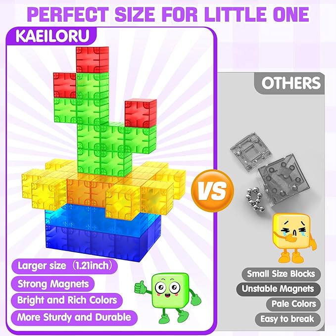 Magnetic Blocks - 32pcs Translucent Magnetic Building Blocks for Toddlers 1-3, STEM Rainbow Magnet Cubes for Kids Ages 2-4, Magnet Toys for Kids 3-5, Christmas Birthday Gifts for Girls & Boys