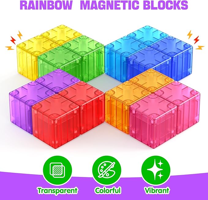 Magnetic Blocks - 52pcs Translucent Magnetic Cubes, Digit Building Blocks Magnet Toys for Kids, Rainbow STEM Creativity Toys 3+ Year Old Boys & Girls Toddlers Kids Christmas Birthday Gifts