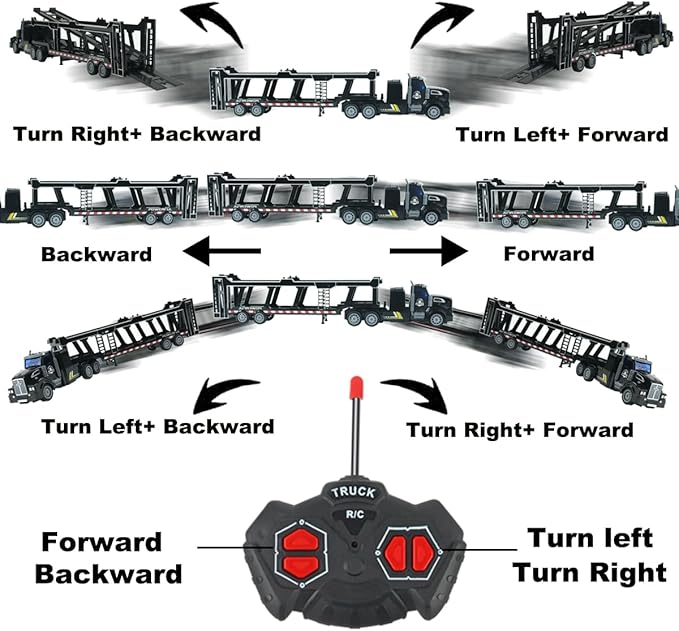 Remote Control Car Transporter Truck Includes 6 Cars, 14" 1:48 Car Transporter Semi Truck Toy, Equipped with 2 Rechargeable Batteries, Gifts Ideas for Boys Age 3-8 Year Old
