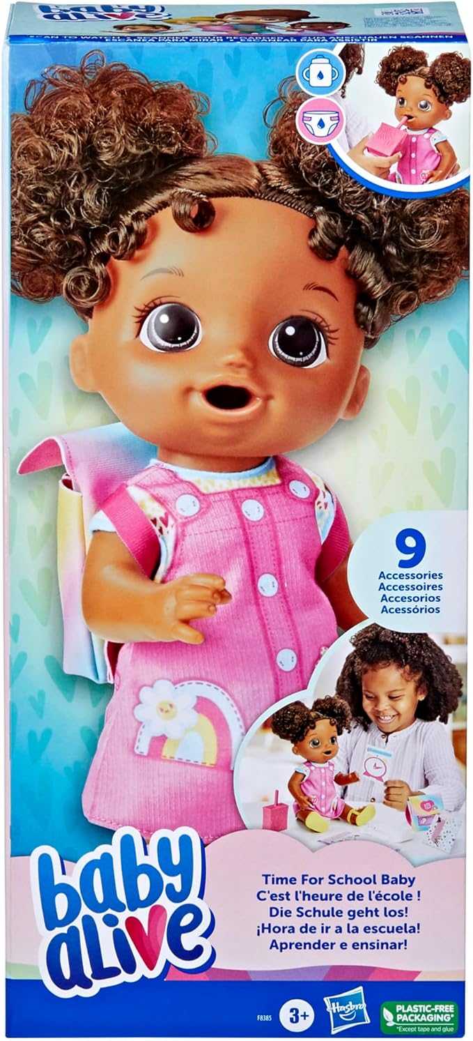 Baby Alive Time for School Baby Doll Set, 12 Inch, Back to School Toys for Girls & Boys, Black Hair, Preschool Gifts for Kids, Ages 3+ (Amazon Exclusive)