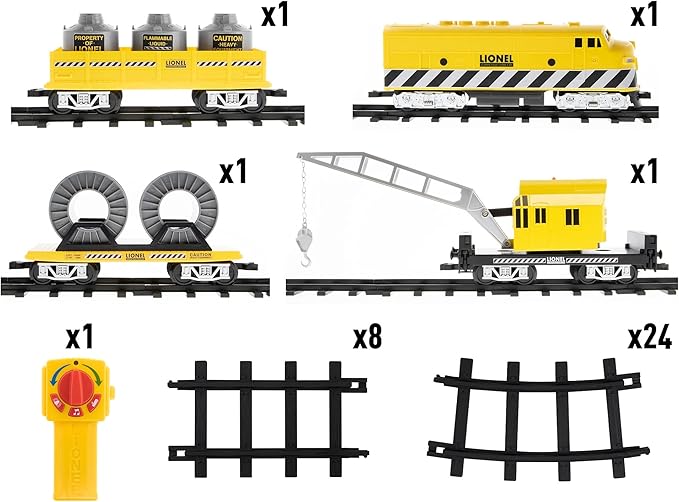 Lionel Battery-Operated Construction Toy Train Set with Locomotive, Train Cars, Track & Remote with Authentic Train Sounds, & Lights for Kids 4+