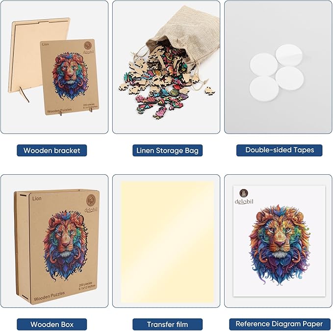 Wooden Puzzles for Adults, Lion Jigsaw Puzzles 200 Piece, Unique Shape Puzzles for Adults and Kids, Fun Challenging Puzzles Family Game Gift, Medium Size 9.1 x 10.9 Inches