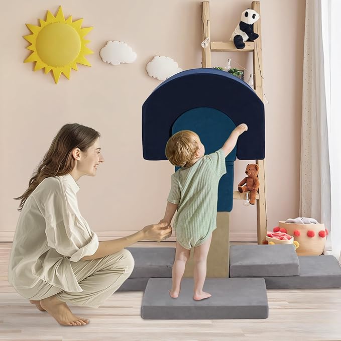7 Pieces Climbing Toys and Blocks - Indoor Soft Foam Climber PlaySet for Toddlers, Kids, and Babies Ages 1-3 - Perfect for Crawling and Ball Pit Play