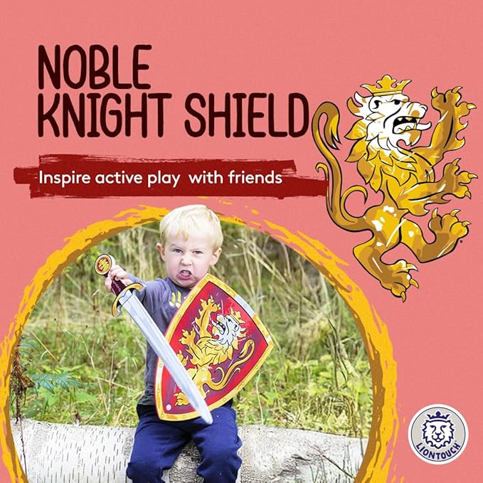Liontouch - Noble Knight Shield, Red/Medium - Age 3-8 | 15.4 x 11.8 in | Medieval Pretend Play Foam Toy for Children with Golden Lion Theme | Safe Battle Accessory for Dress Up & Costumes for Boys