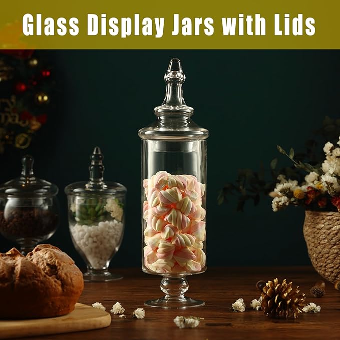 Apothecary Jars Glass Decorative Candy Jars,Candy Buffet Display, Elegant Storage Jar, Decorative Wedding Candy Organizer Canisters with Lids